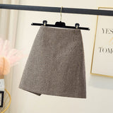 Getadme-Spring Autumn High Waist Slim Houndstooth Hip Short Skirt Femme Irregular Woolen A- Line Mini Skirt Women