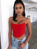 Sleeveless Off Shoulder Velvet Fashion Sexy Corset Crop Tops Vest Female Underwear Backless Bustier Top Solid