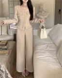 New Luxury Designer Wool Pants Suits Two Piece Sets Outfits Women Elegant Tweed Slim Long  Trousers Short Coat Tops Lady Clothes