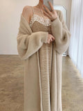 Getadme Fluffy Long Cardigan Woman Autumn Winter Knitted Sweater Female Elegant Fashion Midi Knitwear Coat Ladies Sweet Loose Cardigans