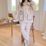 Getadme 2024 New Sleepwear Women's Winter Fleece Cartoon Sweet Cute Girl Pajamas Princess Style Jacquard Plush Thick Sets Loungewear