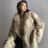 Getadme-Faux Fox Fur Coat Women New Winter Warm Cardigan Jacket Lambswool Mid-Length Lapel Loose Plush Coat Oversized Teddy Jacket