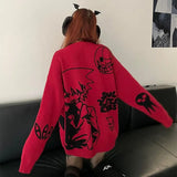 Getadme-y2k Harajuku vintage cartoon anime knitted sweater men winter oversized men's rock hip hop rap pullover women jumper sweater top