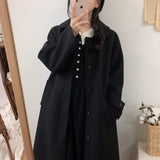 Getadme-Women‘s Coat Winter Korean Fashion Long Coated Thickened Woolen Winter Coat for Women Black Coat Harajuku