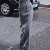 Getadme Elegant Women Long Black Suits Skirts For Female Pockets OL Casual High Waist Pencil Midi Skirt With Belt  Summer