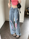 Getadme Hot Girl Torn Jeans Women's Summer High Waisted Pink Ripped Loose Draped Demin Wide Leg Pants Fashion Casual Female Clothes