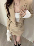 Getadme-2 Piece Dress Set Women Casual Y2k Crop Tops Elegant Jacket Coats + Mini Skirts Korean Fashion Suits Autumn Blazers Dress