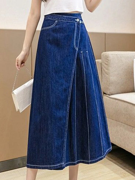 Getadme Denim Pleated Skirt Women Korean Fashion Irregular Skirt Haraj ...