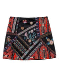 New Women Vintage Ethnic Cashew Nuts Floral Print  A Line Mini Skirt Faldas Mujer Female Chic Zipper Fly Vestidos QUN3157