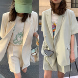 Korean Loose 2 Piece Women Short Set With Blazer Summer 2022 Thin Short-sleeved Blazers + Shorts Casual Office Ladies Suits