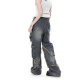 Getadme Gidyq Vintage Women High Waist Jeans Streetwear Ripped Female Wide Leg Pant American Style Casual Tassel Straight Denim Trousers