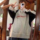 Getadme-Y2K Vintage Gray Sweatshirts Women Hip Hop Retro Streetwear Long Sleeve Hoodie Female Harajuku Kpop Patchwork Letter Top