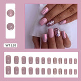 Getadme Long Square False Nails New Golden Pink Butterfly Aurora French Nail Tips Detachable Full Cover Press on Nails DIY