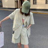 Korean Loose 2 Piece Women Short Set With Blazer Summer 2022 Thin Short-sleeved Blazers + Shorts Casual Office Ladies Suits