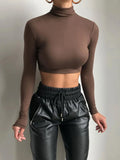 Getadme-Basic Sheath Women Solid Turtleneck Tshirt Autumn Stretch Casual Undershirt Female All-match Street Activity Crop Tops