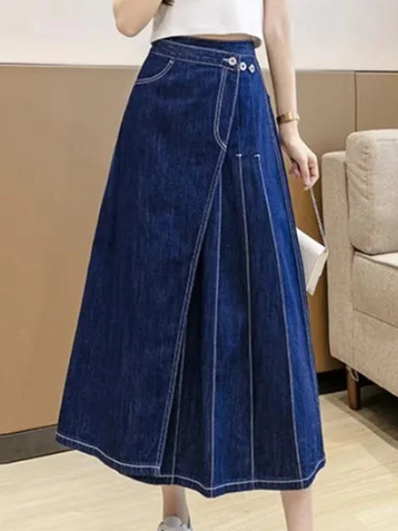 Getadme Denim Pleated Skirt Women Korean Fashion Irregular Skirt Haraj ...