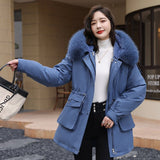 Getadme-Fashion Winter Coat Down Cotton Thicken Warm Jacket Coat Women Parkas Fur Collar Hooded Parka Cotton-Padded Outwear Jackets