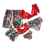 New Summer Ruffle-Sleeve Floral Print Matching Swimsuits Family Look Children's Clothing Swimwear Women's Swimsuit