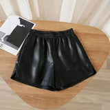 Women Elastic High Waist Wide Leg Shorts 2023 Black Faux Leather Biker Shorts Fashion Casual Ladies Sexy Bottoms Female Summer