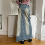 Spring and summer new high waist all-match long skirt washed appliqué embroidery contrast color denim skirt Y2K denim skirt