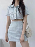 High Quality Elegant Fashion OL Skirt Suit 2023 New Summer Tweed 2 Piece Set Women Crop Top + Mini Skirt Set Two Piece Outfits