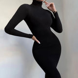 Getadme-Black Turtleneck Romper Long Sleeve Sexy Bodycon Jumpsuit Hot Outfit Fall Winter Streetwear Party Overalls Velvet Yo-ga Onesie