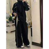 Getadme 2 Women Spring Retro Solid Loose Drawstring Trousers Casual Joggers Baggy Wide Leg Sweatpants Mid Waist Sporty Y2k Female Clothes