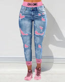 Getadme Fake Two-Piece Patchwork Cutout Ripped Jeans Women Ankle Length Fashion Casual High Waist Pencil Pants Denim