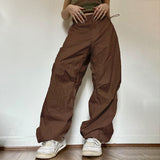 Getadme Women Y2K Cargo Pants Solid Low Waist Sweatpants Drawstring Wide Leg Baggy Trousers 2023 Summer Streetwear Punk Casual Tech Pant