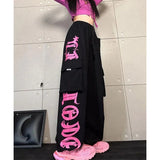 Getadme-Y2K Cargo Pants Women Streetwear Printed Wide Leg Joggers Sweatpants Harajuku Hip Hop Multi-Pocket Loose Casual Sports Trousers