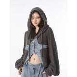 Getadme-Y2k Vintage Cropped Star Sweater Women Korean Style Grunge Knit Cardigan Kpop Zipper Knitwear Gyaru Streetwear Autumn