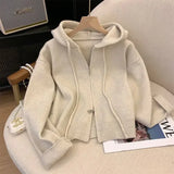 Hooded Short Knitted Cardigan Sweater WomenAutumn and Winter Loose Sweater Long Sleeve Zipper Knitted Coat Versatile Top Ins