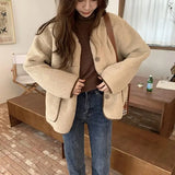 Women Autumn Winter Warm Teddy Coat Berber Fleece Round Collar Short Jacket Plush Outerwear Female Fashion Streetwear Clothes