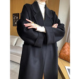 Getadme-Double-Sided Cashmere Coat For Women In Autumn And Winter , New High-End Lapel Belt, Loose And Long Knee Length Wool Woolen