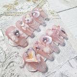 Getadme-Clarity Gentle Fairy Fake Nail Girl Diamond Nail Patch Pink Bow Love Wear Nail Piece Finished Product Removable