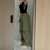 Getadme Women Y2K Cargo Pants Solid Low Waist Sweatpants Drawstring Wide Leg Baggy Trousers 2023 Summer Streetwear Punk Casual Tech Pant