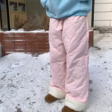 Getadme- Fleece Women's Brushed Pants Winter Warm Korean Fashion Cute Japanese Quilted Cotton-padded Trousers Harajuku Preppy