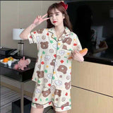 Pajama Sets Women's Summer Short-sleeved Shorts Cardigan Thin Section Loose Print Pocket Set Grid Casual Button Homewear Suit