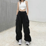 Getadme-Y2k Streetwear Cargo Pants Women Casual Vintage Baggy Wide Leg Straight Trousers Jogger Big Pockets Oversize Overalls Sweatpants