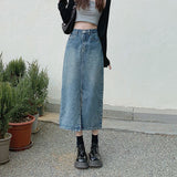 Getadme Open Half Denim Skirt Women Summer New Y2k High Waist Long Skirt Female Package Hip Skirt Jean Skirts Long Tyle Harajuku