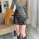 Jacquard Embroidery Vintage Skirt Women's 2023 Spring Autumn New High Waist A- line Slim Fit Slim Sheath Skirt Women