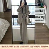 Getadme-Fashionable Casual High-end Western Clothes Coat Women Spring Autumn Loose Slim Two-piece Western Clothes Set Tea Gray Pants