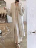 Getadme Fluffy Long Cardigan Woman Autumn Winter Knitted Sweater Female Elegant Fashion Midi Knitwear Coat Ladies Sweet Loose Cardigans