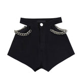 Getadme Summer New High Waist Hollow Out Black Denim Shorts Solid Color Loose Versatile Pants Trend Fashion Women Clothing