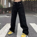 Getadme-Cargo pants for women High waist retro y2k street fashion casual loose couple wide leg pants straight trousers female pants