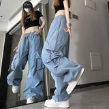 Getadme-Hip Hop Y2K Cargo Pants Women Streetwear Harajuku Big Pockets Casual Trousers Korean Loose High Waist Design Solid Pants Z