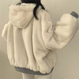 Winter Fleece Fluffy Jacket Women Harajuku Solid Thick Warm Fuzzy Plush Zipper Reversible Parka Jackets Coat Outwear Hoodies