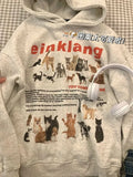 Getadme  Cat Dog Print Sudadera Fleece Loose Animal Pullovers Hooded Thick Casual Tops High Street American Women Vintage Sweatshirt