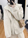 Getadme New Korean Fashion Jacket Women Autumn/Winter Single Breasted Hooded Imitation Lamb Wool Top Vintage Thick Coat Women Clothing