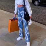 Getadme Brown Baggy Girl Jeans Women Heart Print New Aesthetic Vintage 90s Streetwear Denim Trousers Low Waist Straight Pants